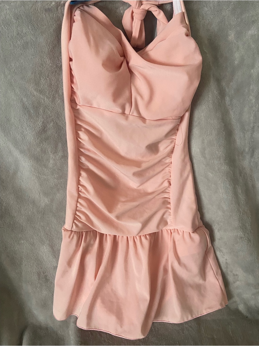 Retro Pink Ruched Swimdress with Flounce Skirt Size Medium.